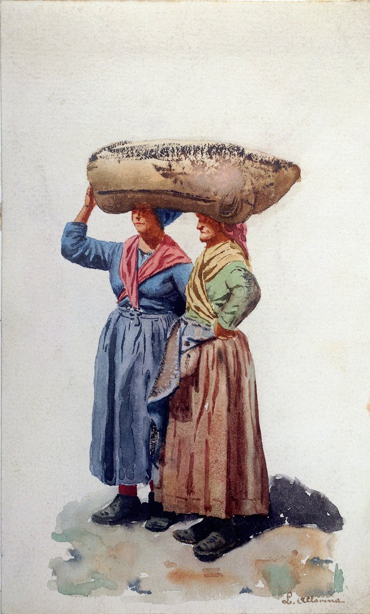 Cenova limanında iki kadın rıhtım işçisi, 1890 dolayları (kağıt üzerine suluboya) by L. Allavena