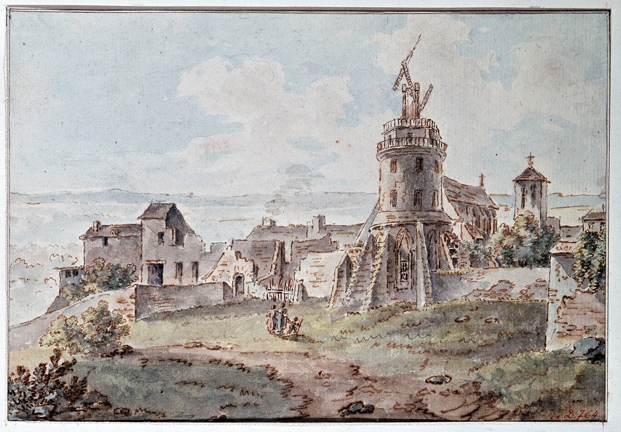 18. yüzyılın sonlarında Goblain tarafından bir kulenin tepesinde bir Chappe telgrafı by L. Goblain