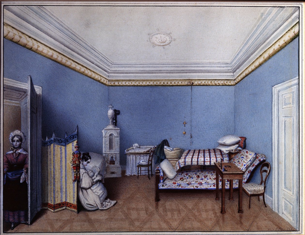 ""Yatak odasında"" L. Hern tarafından suluboya (19. yüzyıl) 1835 A. Puşkin Anıt Müzesi, Saint Petersburg by L. Hern