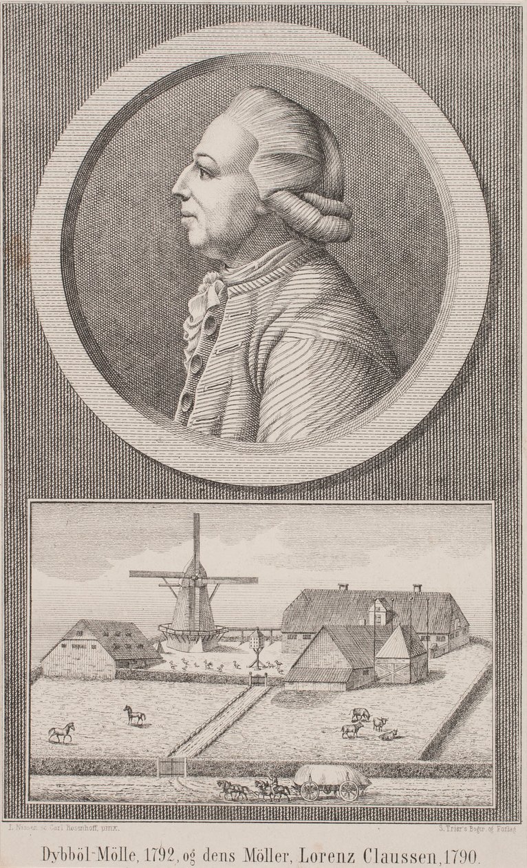 Dybbøl değirmeni, 1792 ve değirmenleri Lorenz Claussen, 1790 by L. Nissen