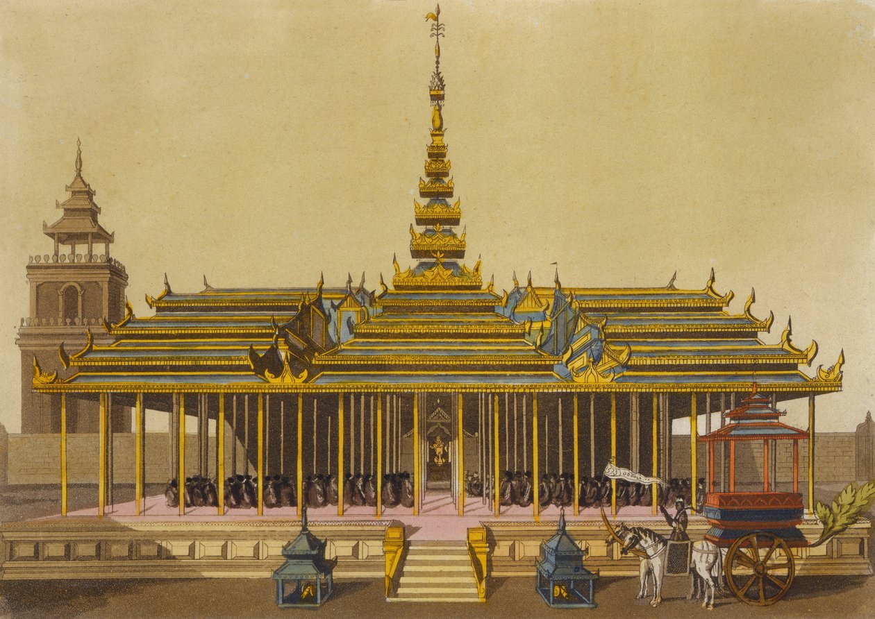 Siam Kralı, Pavyonunda Saraylılara Sesleniyor, Jules Ferrario'nun Le Costume Ancien et Moderne'den 69 numaralı levha, Gaetano Zancon (1771-1816) tarafından oyulmuş, c.1820s-30s yayınlanmış by L. Rossi