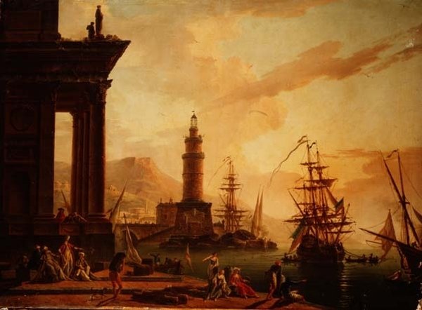 Hollandalı bir fırkateyn ve diğer nakliye ile bir Akdeniz limanının Capriccio by La Croix de Marseilles