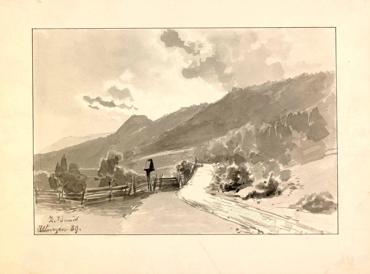 Podkorenun yakınlarında yol kenarında tabelalı manzara by Ladislav Benesch