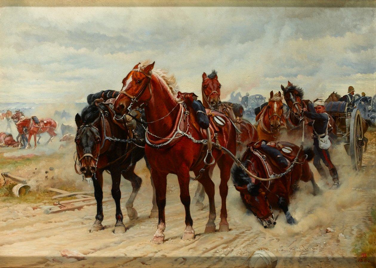 Hasta Kahramanlar, bir Kraliyet Atlı Topçu Silah Takımı iş başında, 1882 dolaylarında by Lady Butler