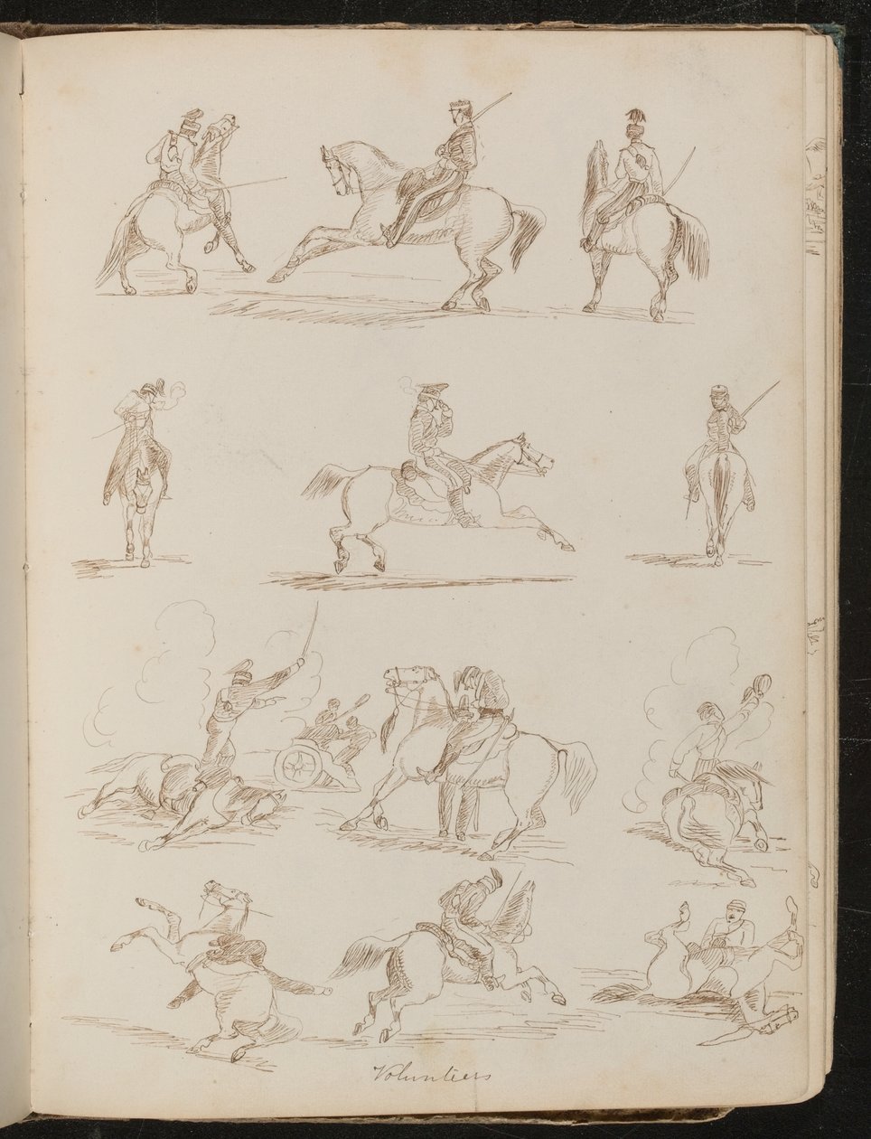 "Gönüllüler" yazan on iki kalem çalışması, at sırtında altı asker, savaşta at sırtında altı asker by Lady Butler