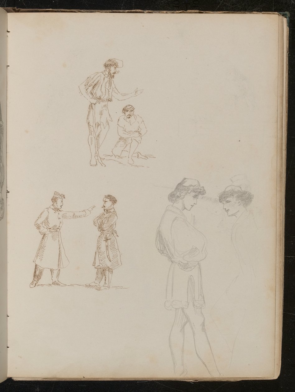Sohbet eden asker çiftlerinin iki kalem çalışması, sohbet eden iki genç adamın bir kalem çalışması by Lady Butler