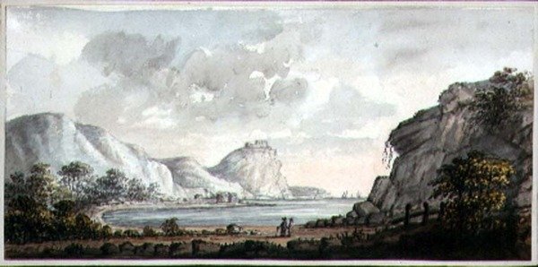 Körfeze Bakan İki Figürlü Manzara, 1825 dolayları (kağıt üzerine suluboya) by Lady Egerton