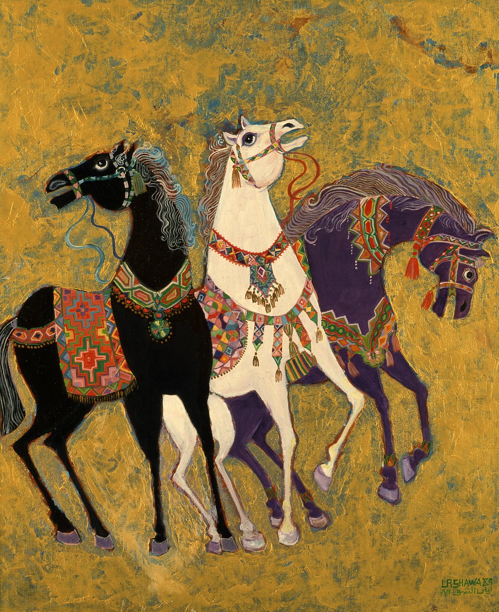 3 At, 1975 (gemide akrilik) by Laila Shawa