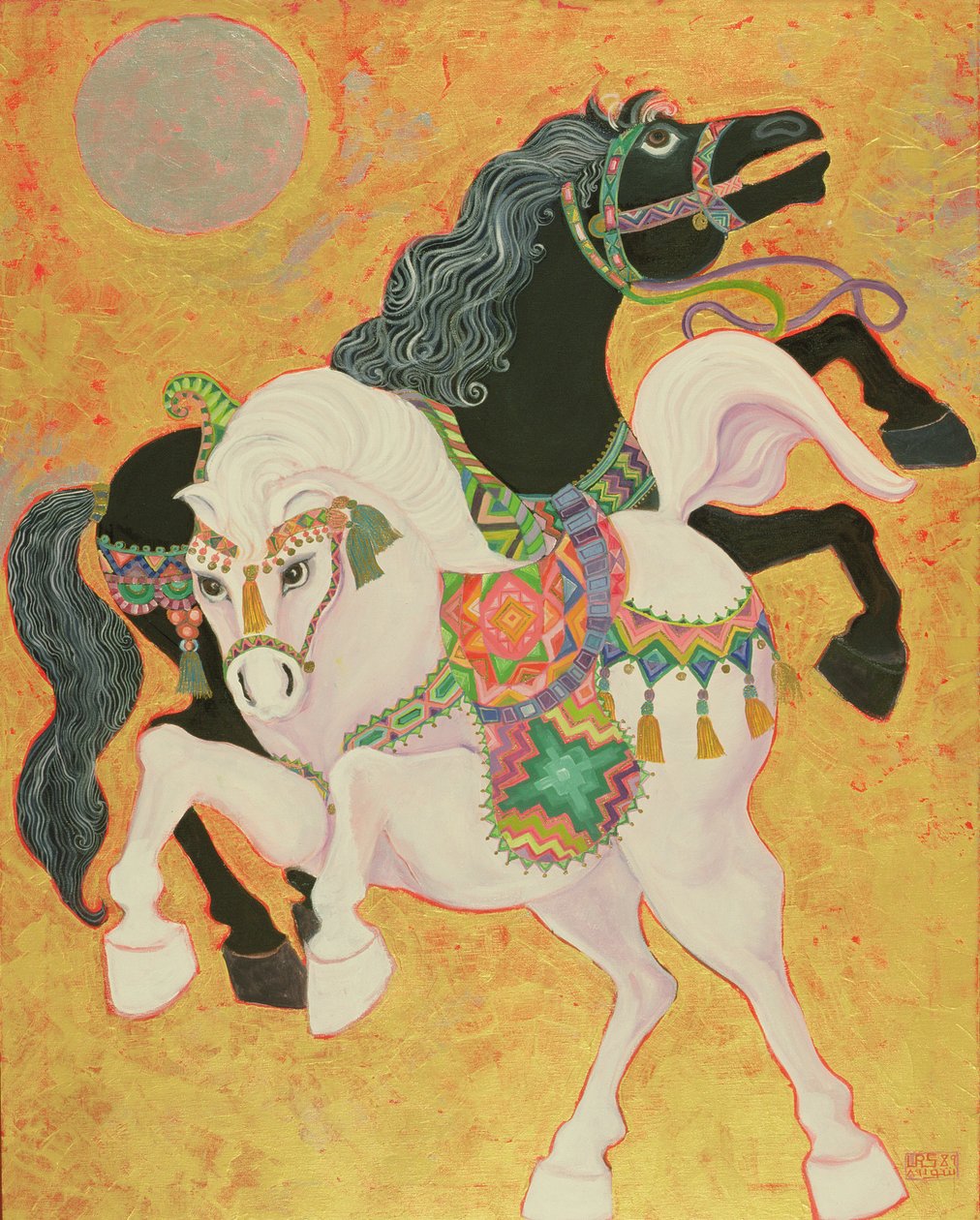 Antar ve Abla, 1989 (tuval üzerine akrilik) by Laila Shawa