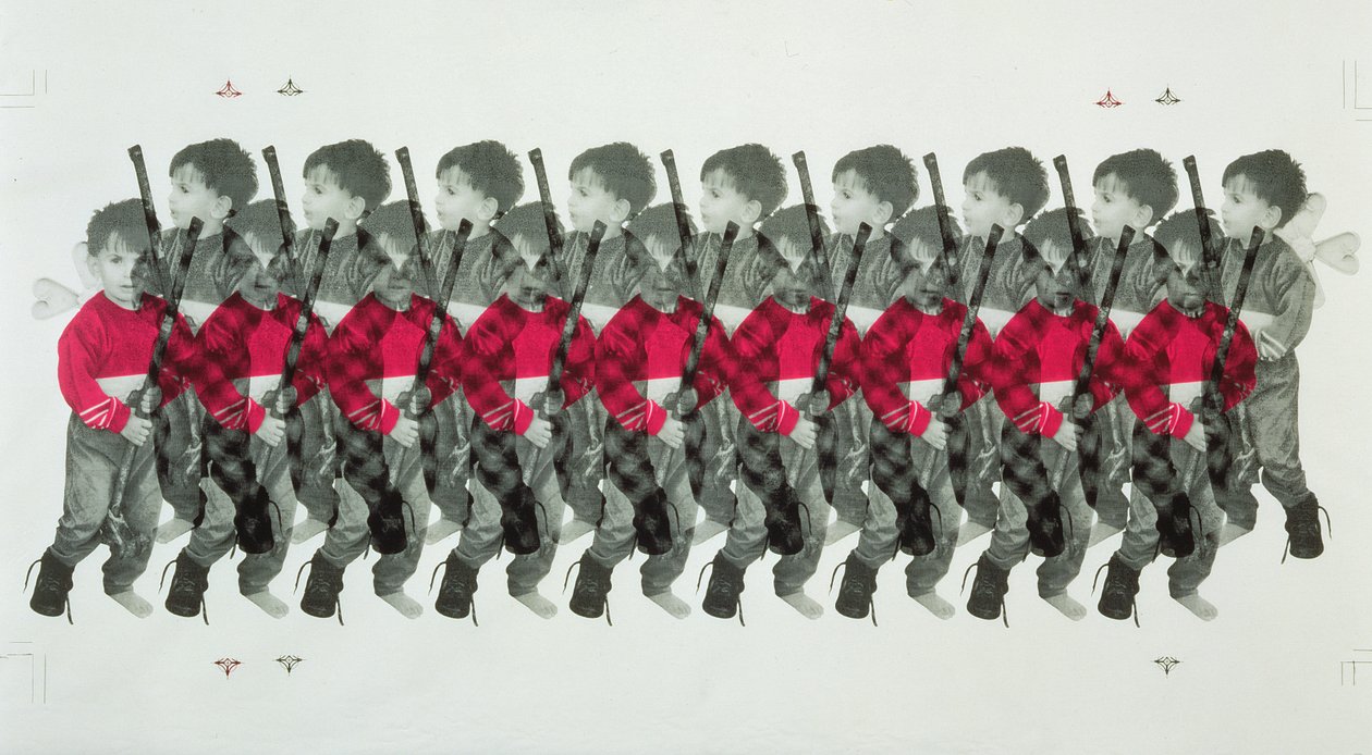 Boy Soldiers, 1996 (pamuk üzerine serigrafi) by Laila Shawa