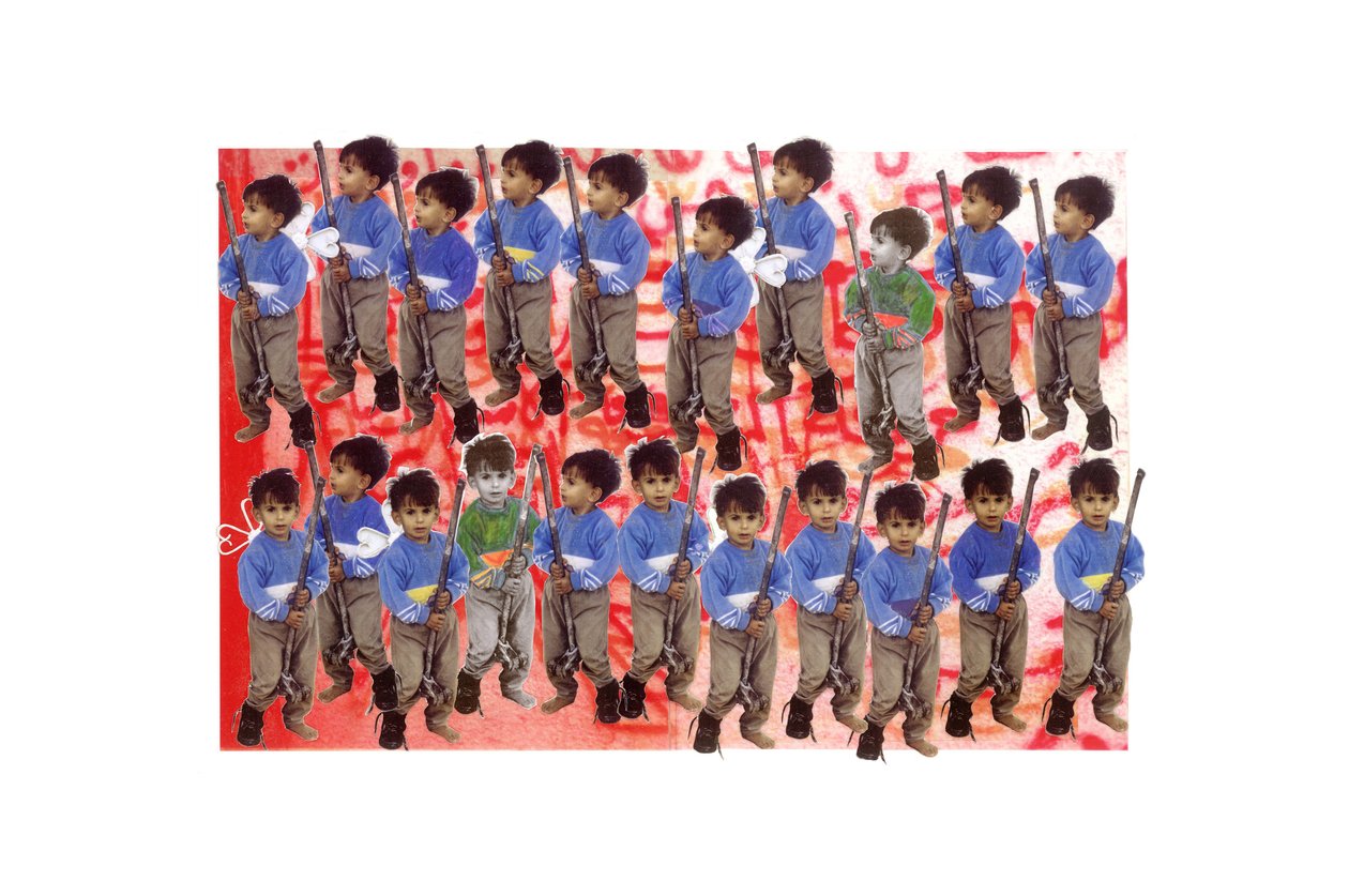 Boy Soldiers, 2005-06 (kağıt üzerinde kolaj ve asetat) by Laila Shawa