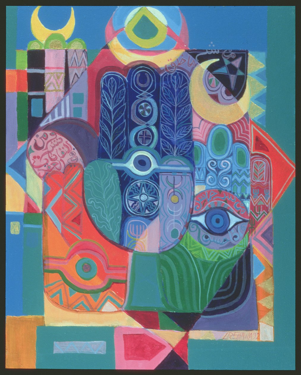 Muska Olarak Eller I, 1992 (tuval üzerine akrilik) by Laila Shawa