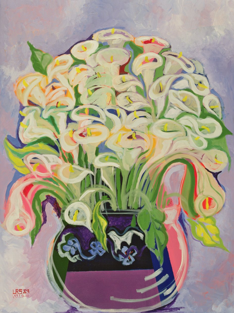 Zambaklar, 1989 (tuval üzerine akrilik) by Laila Shawa