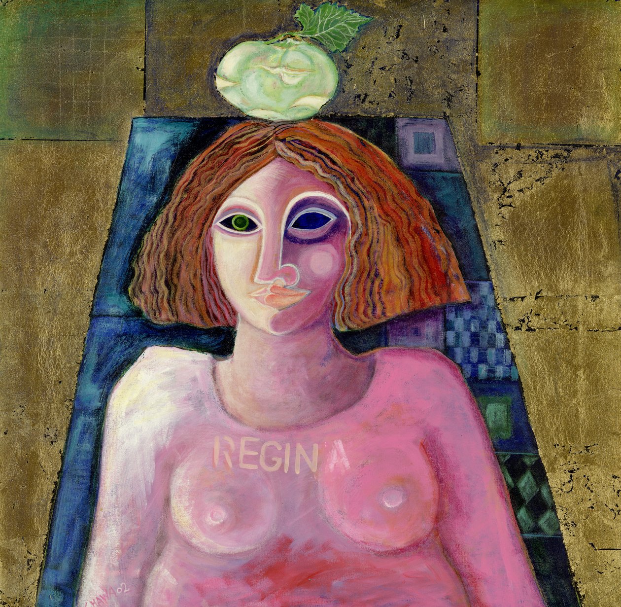 Regina, 2004 (tuval üzerine akrilik ve metal yaprak) by Laila Shawa