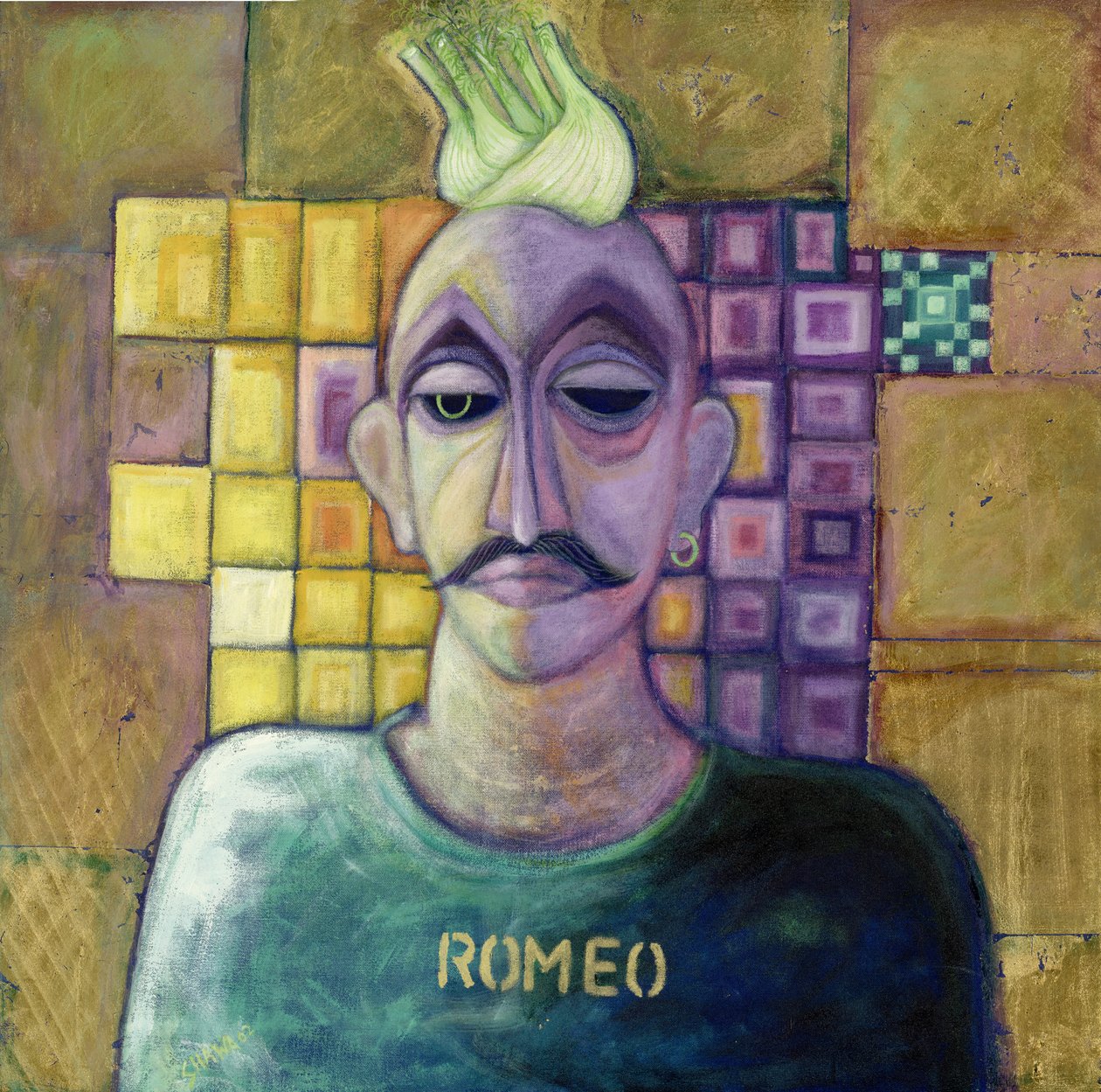 Romeo, 1970 (tuval üzerine akrilik ve metal yaprak) by Laila Shawa