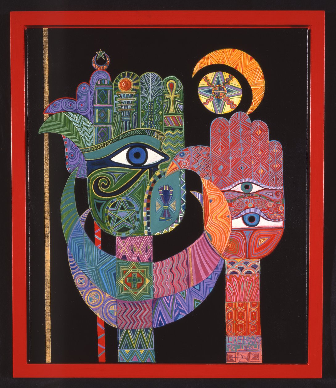 Semboller, 1992 (tuval üzerine akrilik) by Laila Shawa