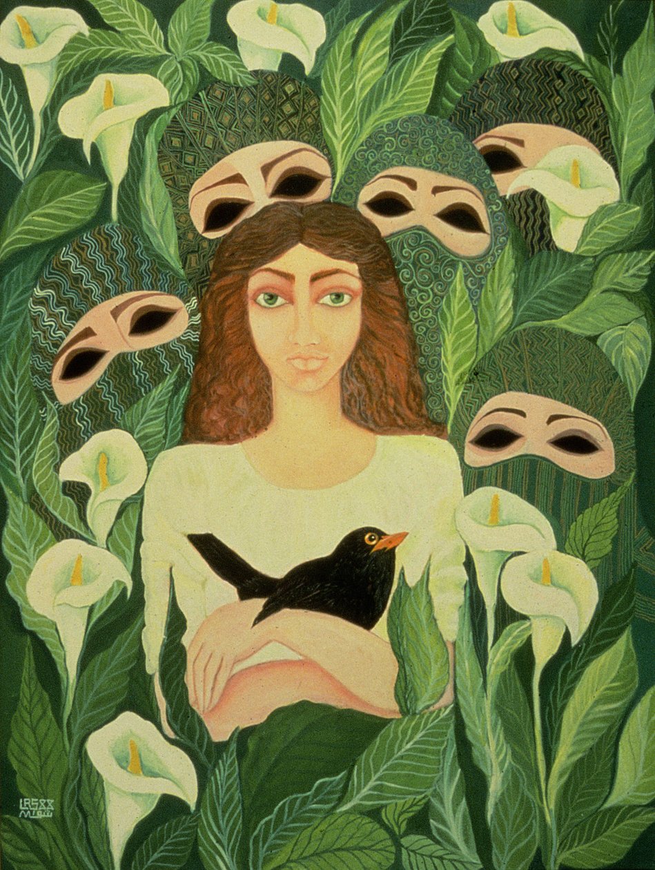 Tutsak, 1988 (tuval üzerine akrilik) by Laila Shawa