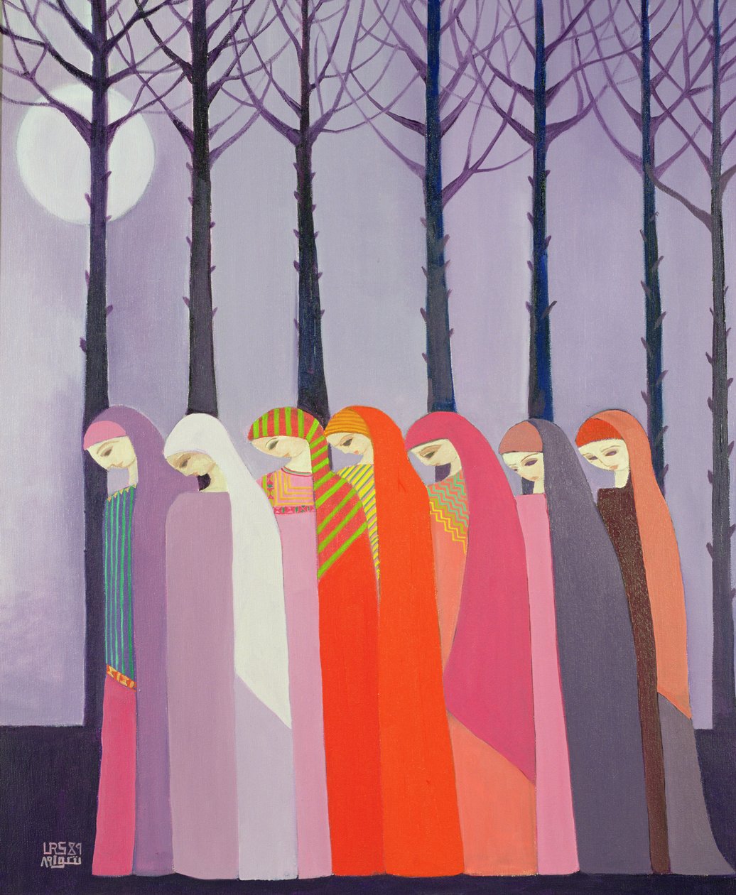 Parkta Yürüyüş, 1989 (tuval üzerine akrilik) by Laila Shawa