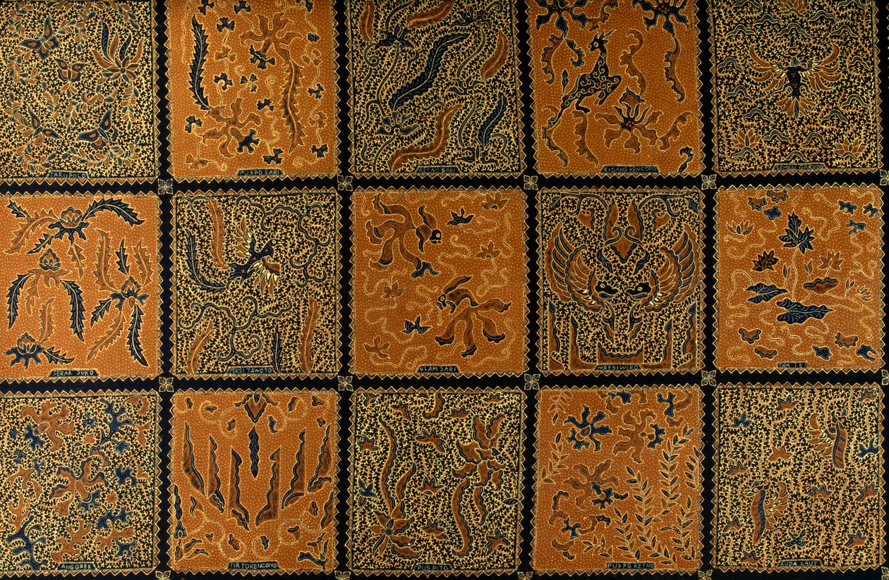 Geleneksel kontrol desenli Batik, Surakarta, Java, Endonezya, ayrıntılar by Amadeo (after) Modigliani