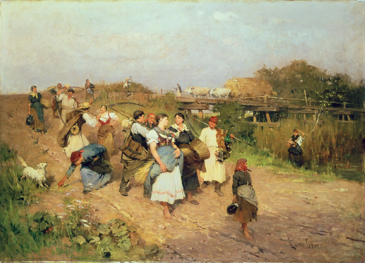 Eve Dönüş Yolunda Biçerdöverler, 1881 by Lajos Deak Ebner