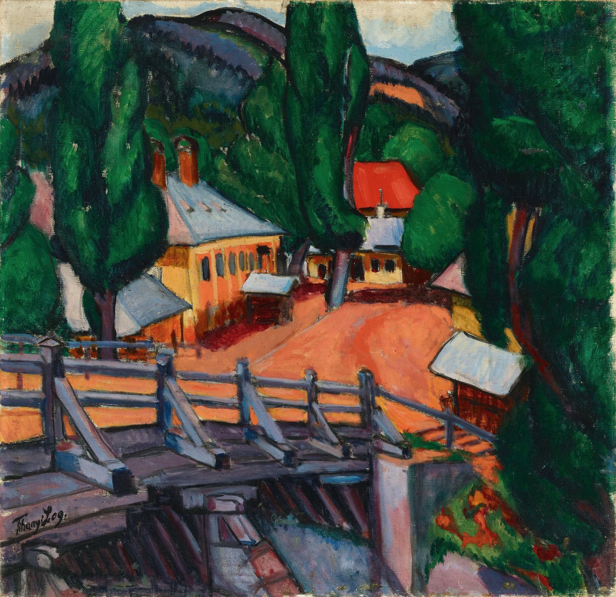 Paysage avec un pont - Bir köprülü manzara, Tihanyi, Lajos (1885-1938). Tuval üzerine yağlıboya by Lajos Tihanyi
