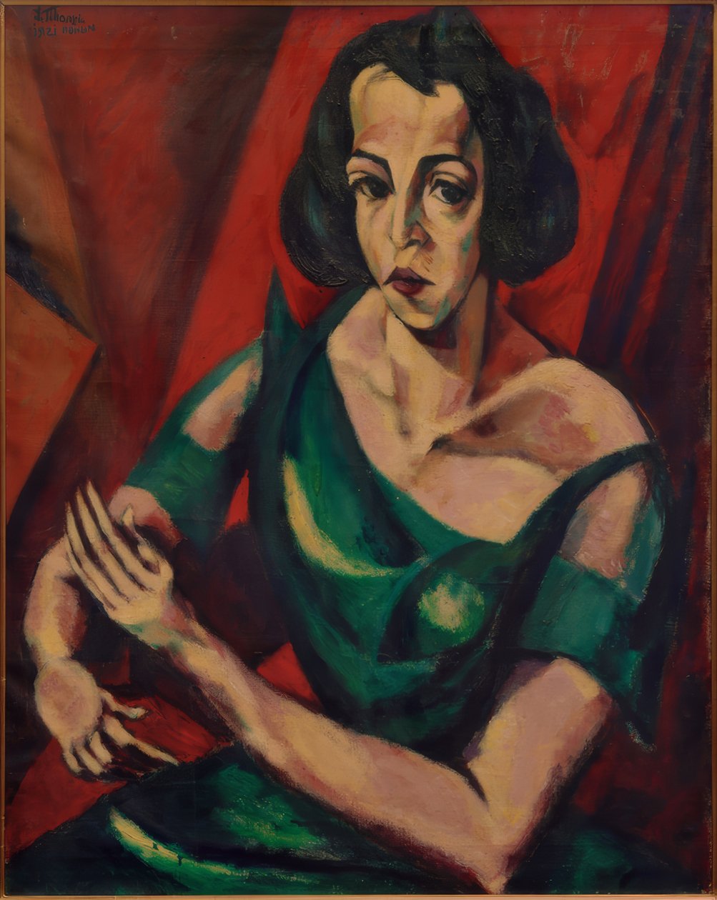 Kadın portresi (yeşil elbiseli kadın) by Lajos Tihanyi