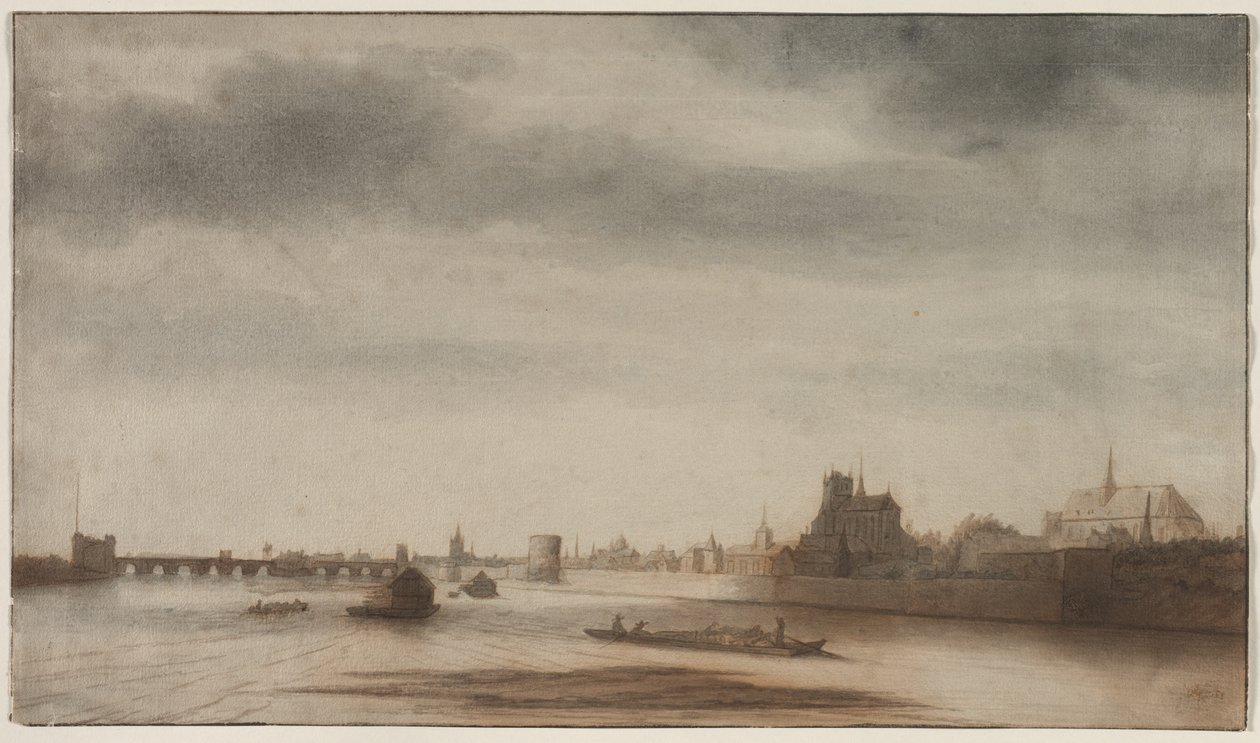 Orléans'ın Loire'dan görünümü, c. 1670. by Lambert Doomer