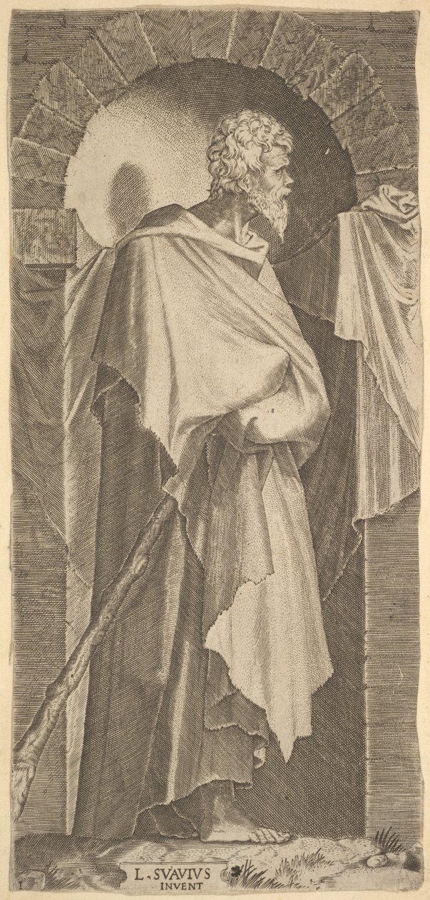 Aziz James Minor kavisli bir niş içinde, elinde bir baston tutan, yaklaşık 1545...., 1545. by Lambert Suavius