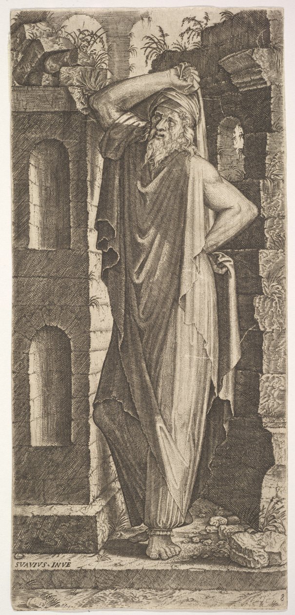 St. Philip, sol eli kalçasında, sağ eli de kalçasında duruyor..., 1545. by Lambert Suavius