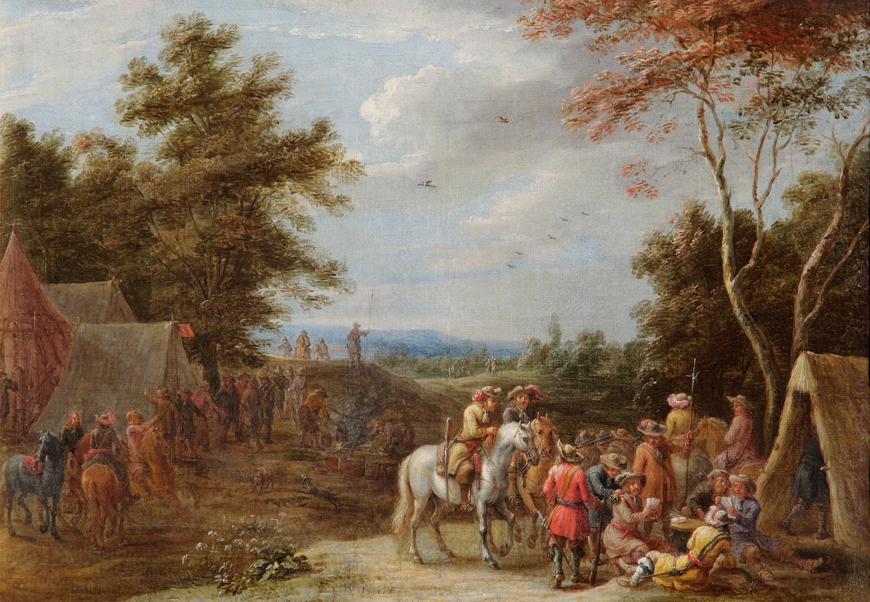 Askerlerin Kart Oynadığı Bir Ordugah, 1660 dolayları (tuval üzerine yağlı boya) by Lambert de Hondt