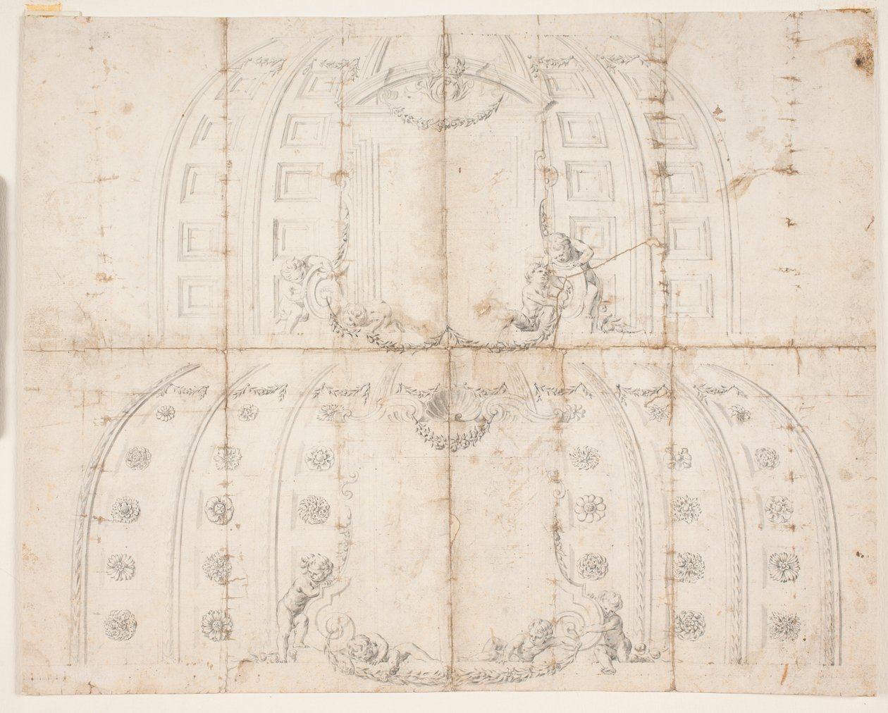 Frederiksborg Kalesi, Seyirci Salonu. Kubbe için iki farklı tavan süsleme taslağı by Lambert van Haven