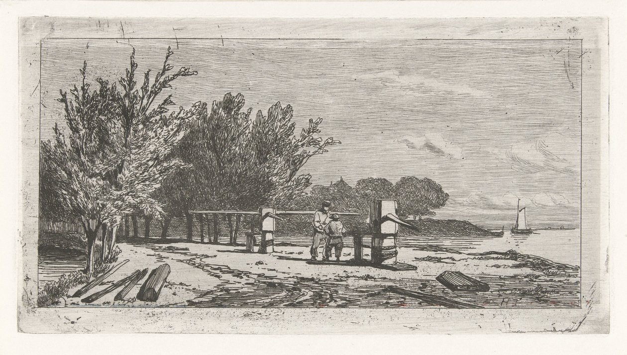 Adam ve çocuk bir nehir kıyısında by Lambertus  Hardenberg