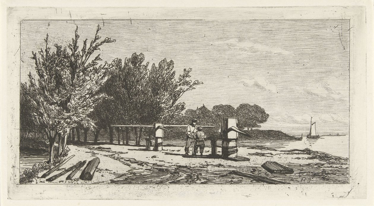 Adam ve çocuk bir nehir kıyısında by Lambertus  Hardenberg