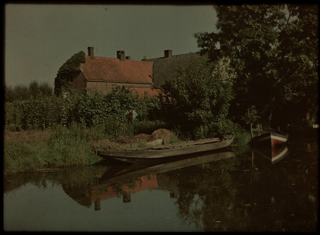 Blikkenburgervaart, Zeist, tekneler ve çiftlik (ve muhtemelen Willem Emelaar Sr) ile by Lambertus Hendrik van Berk