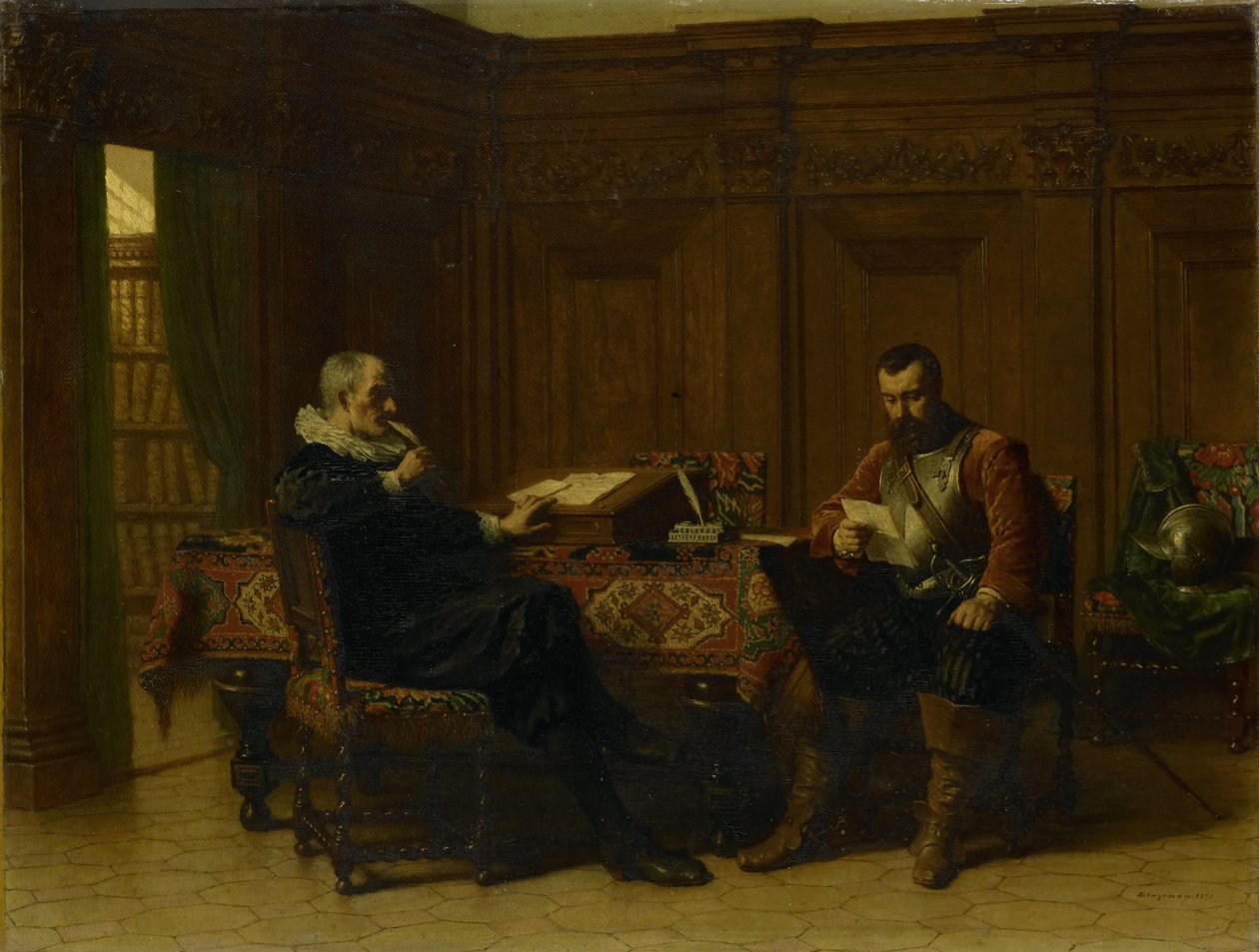 On Yedinci Yüzyıl İç Mekanında İki Adam by Lambertus Lingeman