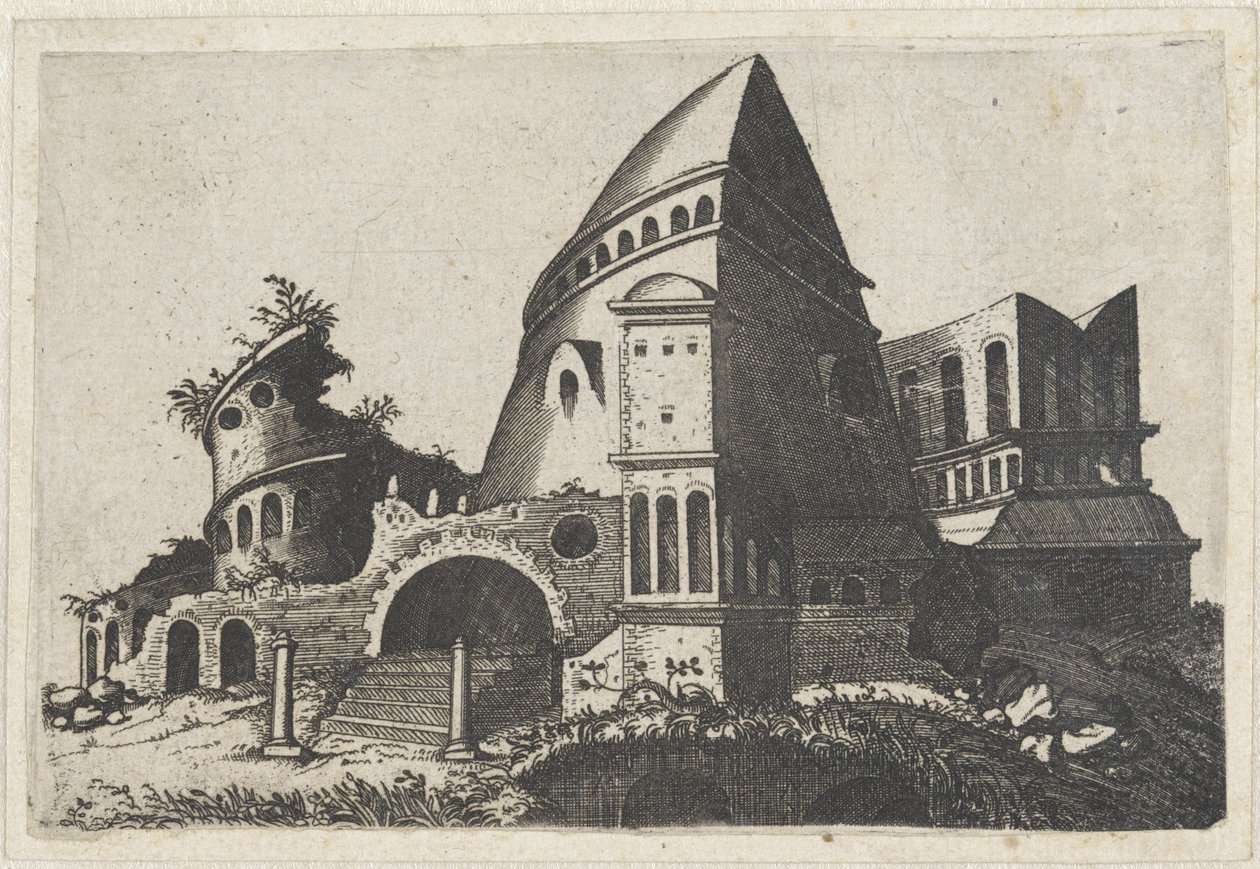 Ruïne, Pyramidevormige toren Ruinarum'la, sanatçılar ve bu türden diğer zanaatkarlar tarafından çeşitli fabrikaların çizimleriyle tanıştı (seri adı) by Lambertus Suavius