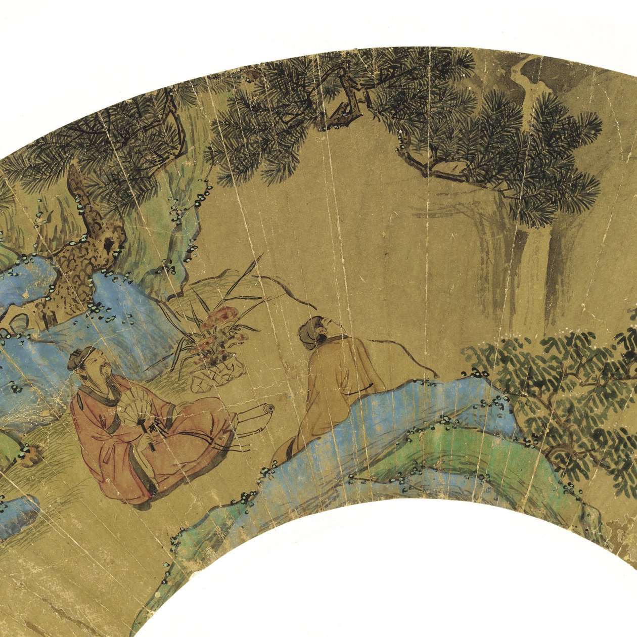 Dağlık Bir Manzarada İki Alim, 1656 (altın kağıt üzerine mürekkep ve renkler) by Lan Ying