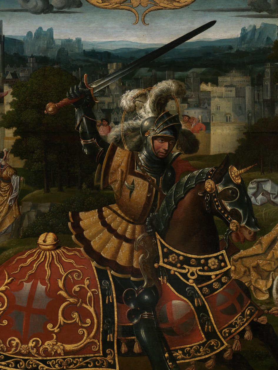 Aziz George Efsanesi Detayı (panel üzeri yağlı boya) by Lancelot (school of) Blondeel