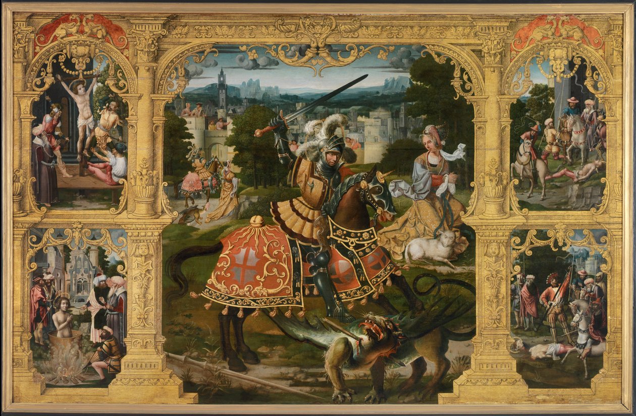 Aziz George Efsanesi (panel üzerine yağ) by Lancelot (school of) Blondeel