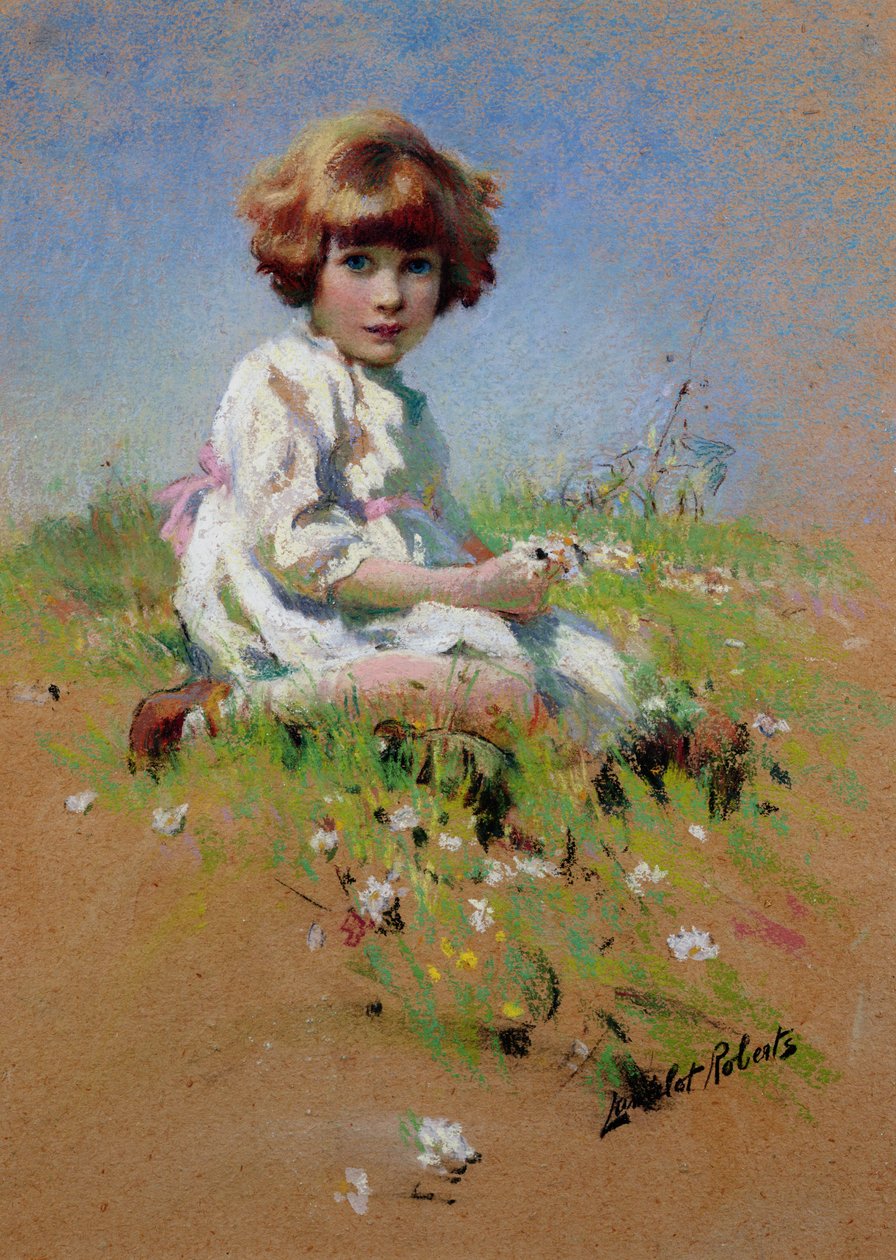 Marjorie - Papatya Toplayan Bir Kız (kağıt üzerinde pastel) by Lancelot Roberts