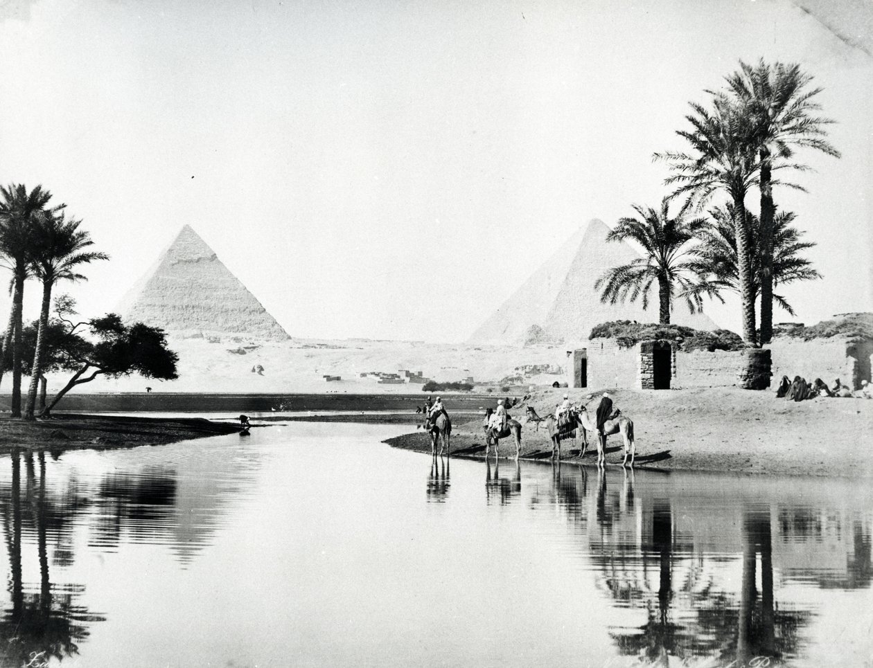 Nil Taşkınlarından Khufu ve Kefren Piramitleri, 1880 dolayları by Langaki