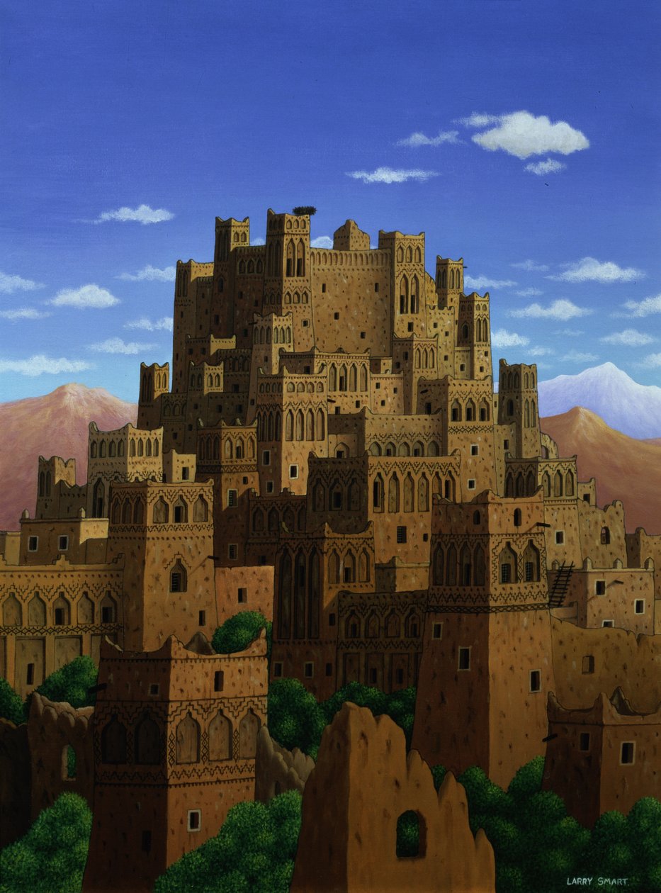 Beyond the Valley of the Kasbahs, 1993 (keten üzerine akrilik) by Larry Smart