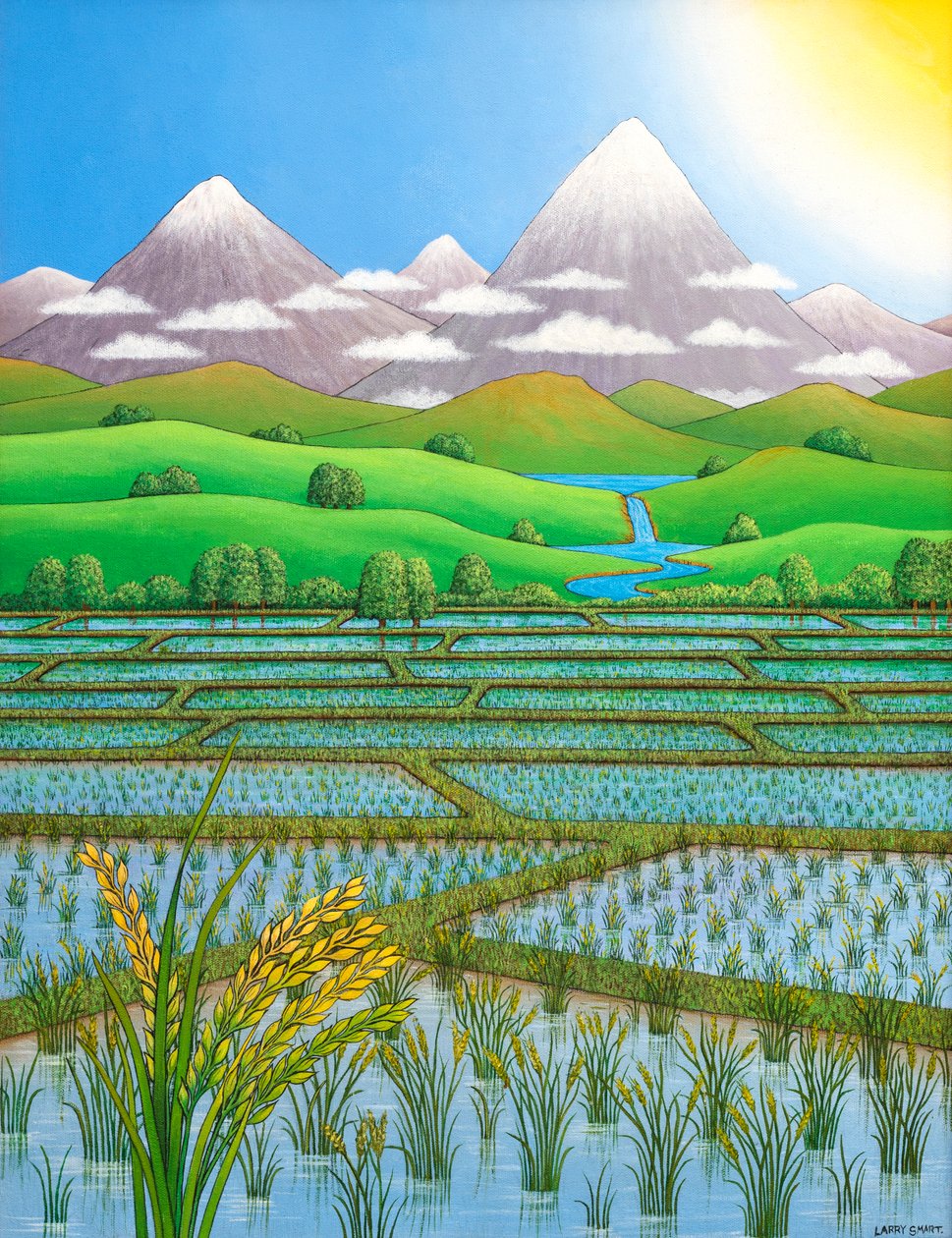 Japonya Pirinç Tarlası, 1997 (akrilik) by Larry Smart