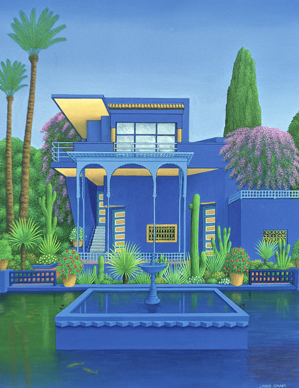 Majorelle Gardens, Marakeş, 1996 (keten üzerine akrilik) (bkz. 186509) by Larry Smart