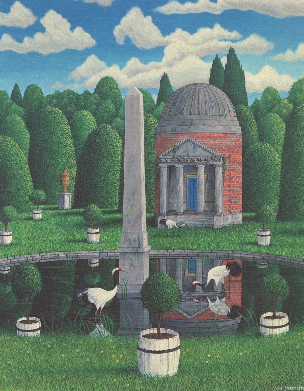 Temple, Chiswick House Gardens, 1989 (keten üzerine akrilik) by Larry Smart