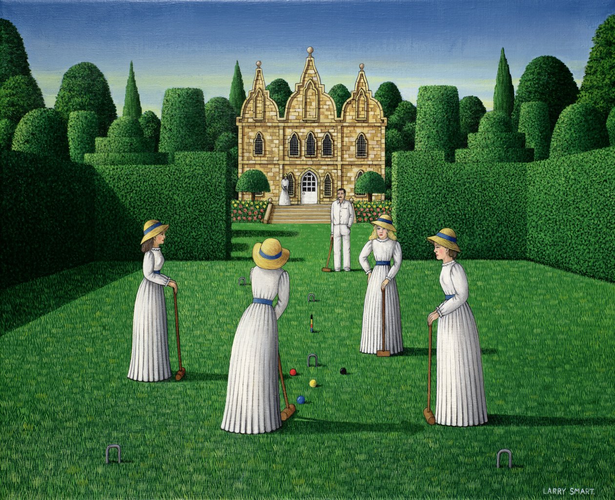 The Croquet Match, 1978 (keten üzerine akrilik) by Larry Smart