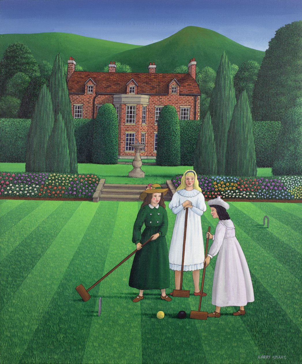 The Croquet Match, 1986 (keten üzerine akrilik) by Larry Smart