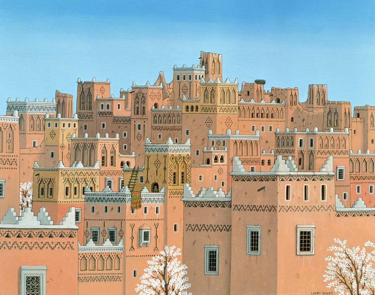 Village, Güney Fas, 1998 (keten üzerine akrilik) by Larry Smart