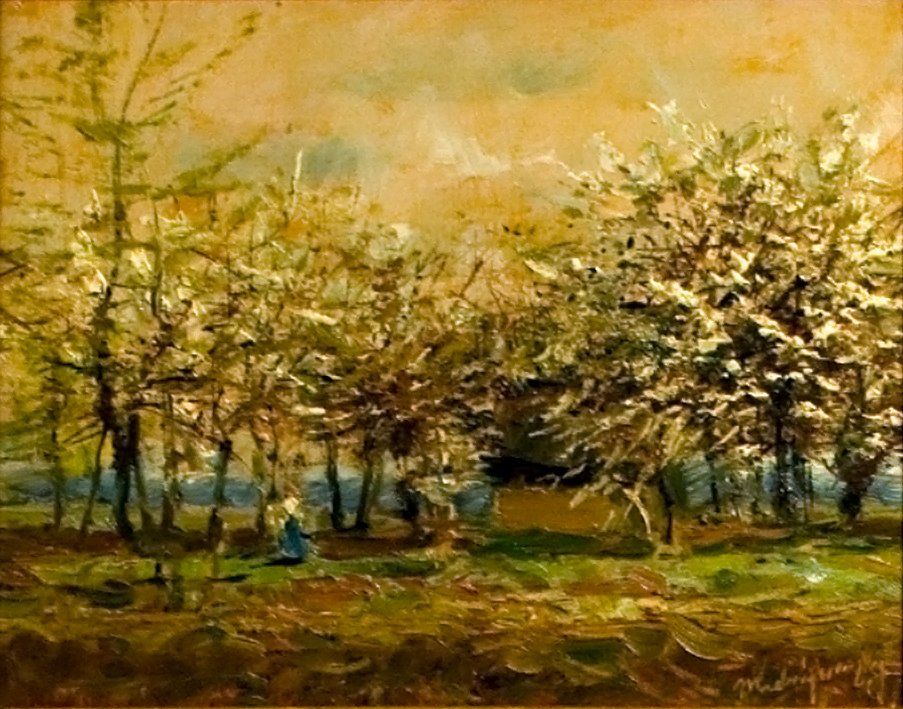 çiçek açan koru by Laszlo Mednyanszky