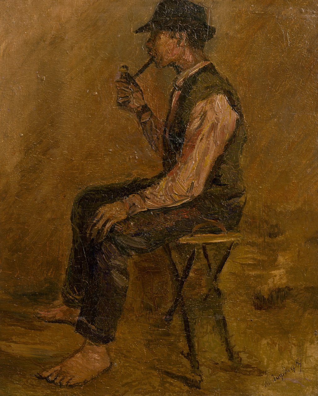 Pipolu Oturan Bir Adamın Çalışması by Laszlo Mednyanszky